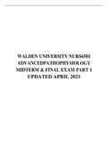 WALDEN UNIVERSITY NURS6501 ADVANCED PATHOPHYSIOLOGY MIDTERM & FINAL EXAM PART 1 UPDATED APRIL 2021