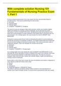 With complete solution Nursing 101 Fundamentals of Nursing Practice Exam 1, Part 1 