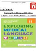 TEST BANK For Exploring Medical Language 11th Edition by Myrna LaFleur Brooks, Verified Chapters 1 - 16, Complete Newest Version