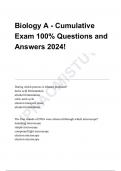 Biology A - Cumulative Exam 100% Questions and Answers 2024!