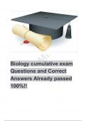 Biology cumulative exam Questions and Correct Answers Already passed 100%!!