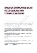 BIOLOGY CUMULATIVE EXAM # 3 QUESTIONS AND CORRECT ANSWERS