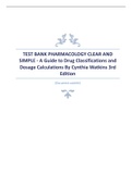 TEST BANK PHARMACOLOGY CLEAR AND SIMPLE - A Guide to Drug Classifications and Dosage Calculations By Cynthia Watkins ISBN- 9780803666528 This is a Test Bank Consists of Study Questions and solutions to help you study and prepare better for your Exams