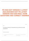 PN HESI EXIT VERSION 3 LATEST 2024-2025/HESI EXIT PN LATEST VERSION 2024-2025 REAL EXAM QUESTIONS AND CORRECT ANSWERS