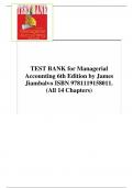 TEST BANK for Managerial Accounting 6th Edition by James Jiambalvo ISBN 9781119158011. (All 14 Chapters) updated 2024/2025 A+