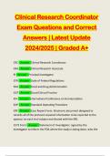 Clinical Research Coordinator Exam Questions and Correct Answers | Latest Update 2024/2025 | Graded A+