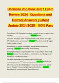 Christian Vocation Unit 1 Exam Review 2024 | Questions and Correct Answers | Latest Update 2024/2025 | 100% Pass