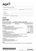 AQA GCSE  HISTORY  Paper 2 Section B/D:  Restoration England, 1660–1685 8145/2B/D JUNE 2024