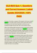 GLO-BUS Quiz 1 | Questions and Correct Answers | Latest Update 2024/2025 | 100% PASS