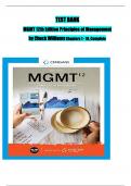 TEST BANK  MGMT 12th Edition Principles of Management  by Chuck Williams Chapters 1 - 18, Complete 