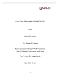 UU-MBA-711-ZM: Research Proposal: Disaster management during COVID-19 pandemic:  Role of Community leadership in South Africa