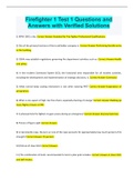 Firefighter 1 Test 1 Questions and Answers with Verified Solutions1) NFPA 1001 is the: Correct Answer-Standard for Fire Fighter Professional Qualifications. 2) One of the primary functions of the truck/ladder company is: Correct Answer-Performing forcible