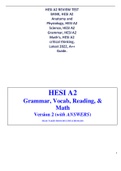 HESI A2 REVIEW TEST BANK, HESI A2 Anatomy and Physiology, HESI A2 Science, HESI A2 Grammar, HESI A2 Math’s, HESI A2 critical thinking, Latest 2022, A++ Guide.