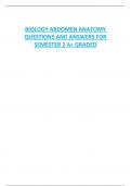 BIOLOGY ABDOMEN ANATOMY  QUESTIONS AND ANSWERS FOR  SEMESTER 2 A+ GRADED