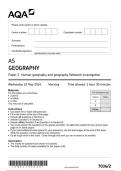 AQA Geography 7036 paper 2 Human geography and the geography fieldwork investigation  question paper Geography AS 22 May 2024