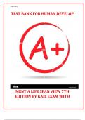 TEST BANK FOR HUMAN DEVELOPMENT A LIFE SPAN VIEW 7TH EDITION BY KAIL EXAM WITH ACTUAL QUESTIONS AND COMPLETE 100% CORRECT VERIFIED ANSWERS WITH RATIONALES WELL EXPLAINED BY EXPERTS AND GRADED A+ LATEST UPDATE 2024 ALREADY PASSED!!!!!! WITH 100% GUARANTEED