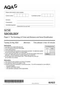 AQA GCSE SOCIOLOGY 8192/2 Paper 2 The Sociology of Crime and Deviance and Social Stratification question paper june 2024