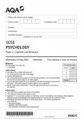 AQA GCSE PSYCHOLOGY 8182/1 Paper 1 Cognition and Behaviour question paper june 2024