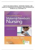 TEST BANK FOR DAVIS ADVANTAGE FOR MATERNAL- NEWBORN NURSING: THE CRITICAL COMPONENTS OF NURSING CARE 4TH EDITION BY DURHAM /ALL CHAPTERS 1-19