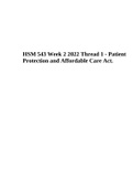 HSM 543 Health Services Finance-Week 2 2022 Thread 1 - Patient Protection and Affordable Care Act.