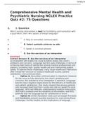 Comprehensive Mental Health and Psychiatric Nursing NCLEX Practice Quiz #2: 75 Questions