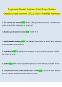 Registered Dental Assisting Final Exam Review Questions and Answers (2022/2023) (Verified Answers)