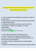 Registered Dental Assisting Exam Questions and Answers (2022/2023) (Verified Answers)