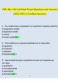 JMU Bio 140 Lab Final Questions and Answers 2022 | 100% Verified Answers