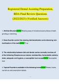 Registered Dental Assisting Preparation, RDA Final Review Questions and Answers 2022/2023 | 100% Verified Answers