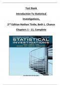 TEST BANK For Introduction to Statistical Investigations, 2nd Edition by Nathan Tintle; Beth L. Chance|| All Chapters 1-11|| Newest Edition