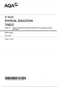 AQA Physical Education AQA 7582 paper 2 Factors affecting optimal performance in physical activity and sport  marking scheme June 2024