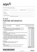 AQA Mathematics Further Mathematics 7367 paper 2 question paper FurtherMathematics A 3June 2024