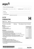 AQA GCSE CHEMISTRY Higher Tier Paper 2 question paper 2024 june 8462/2H