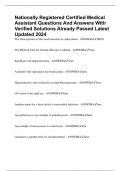 Nationally Registered Certified Medical Assistant Questions And Answers With Verified Solutions Already Passed Latest Updated 2024