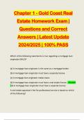 Chapter 1 - Gold Coast Real Estate Homework Exam | Questions and Correct Answers | Latest Update 2024/2025 | 100% PASS