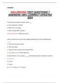 AAA DRIVING TEST QUESTIONS 7  ANSWERS 100% CORRECT UPDATED  2024