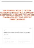 NR 566 FINAL EXAM (2 LATEST VERSIONS ) / NR566 FINAL EXAM 200+ QUESTIONS & ANSWERS / ADVANCED PHARMACOLOGY FOR CARE OF FAMILY|AGRADE