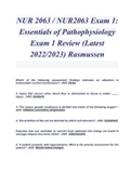 NUR 2063 / NUR2063 Exam 1: Essentials of Pathophysiology Exam 1 Review  Professor shaun walker(Latest 2022/2023) Rasmussen ( A+ GRADED 100% VERIFIED)