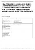 WGU C790 NURSING INFORMATICS OA EXAM AND PRE ASSESSMENT EXAM 2024 ACTUAL EXAM 2 VERSIONS (VERSION A AND B) COMPLETE 500 QUESTIONS WITH 100% DETAILED VERIFIED ANSWERS/ ALREADY GRADED A+