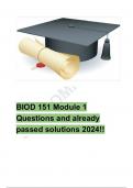 BIOD 151 Module 1 Questions and already passed solutions 2024!!