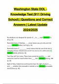 Washington State DOL - Knowledge Test (911 Driving School) | Questions and Correct Answers | Latest Update 2024/2025