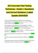 ACI Concrete Field Testing Technician - Grade I | Questions and Correct Solutions | Latest Update 2024/2025