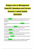 Rutgers Intro to Management Exam #2 | Questions and Correct Answers | Latest Update 2024/2025