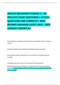 HEALTH INSURANCE FLORIDA 2 – 40 PRACTICE EXAM QUESTIONS 1 ACTUAL QUESTIONS AND CORRECTLY  WELL DEFINED ANSWERS LATEST 2024 – 2025  ALREADY GRADED A+ 