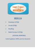 HESI A2 Grammar, Vocab, Reading, & Math Version 2 (Answered) Latest updates 100% correct Answers 2022