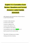 English IV A Cumulative Exam Review | Questions and Correct Answers | Latest Update 2024/2025