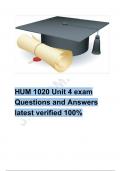 HUM 1020 Unit 4 exam Questions and Answers latest verified 100%