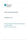 Pearson Edexcel AS Politics paper 2 June 2024 Mark scheme (8pl0-2)-UK Government