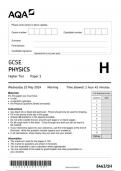 AQA GCSE PHYSICS Higher Tier Paper 1 question paper 2024 june 8463/1H