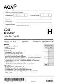 AQA GCSE BIOLOGY Higher Tier Paper 2H question paper 2024 june 8461/2H